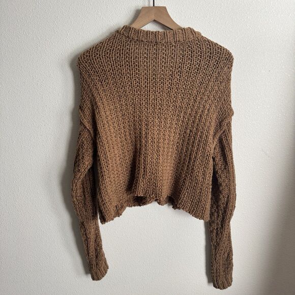 Free People Sweater Womens Small Brown Crop Chunky Knit Boho Hippie Festival - Picture 7 of 13